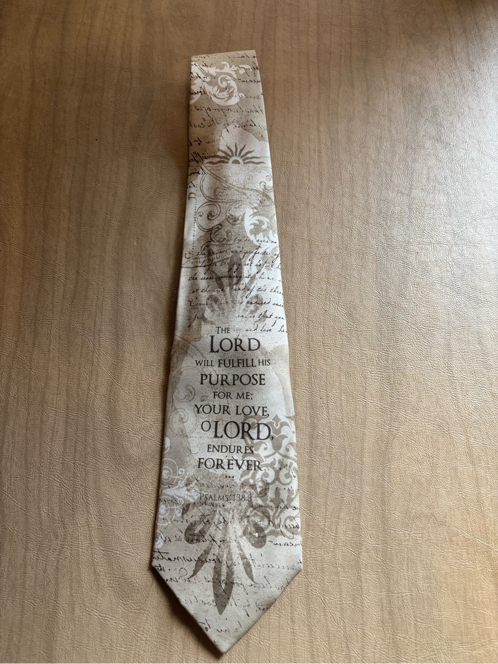 Beige Scripted Religious Men's Tie with Inspirational Verse